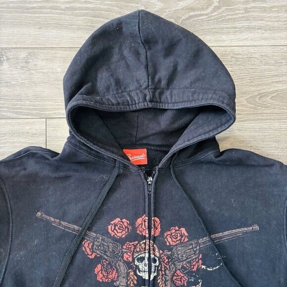 Guns-N-Roses Hoodie Vintage Ed Hardy Styled Two Pistols Sz L Skull Kanga Pouch - Picture 4 of 11